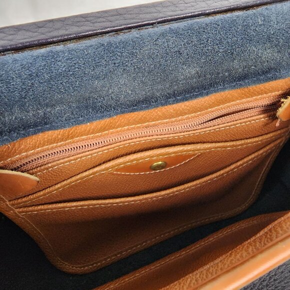 Vintage 90s Dooney & Bourke All-Weather Leather Essex Pebble Leather Brown Navy - Picture 10 of 16